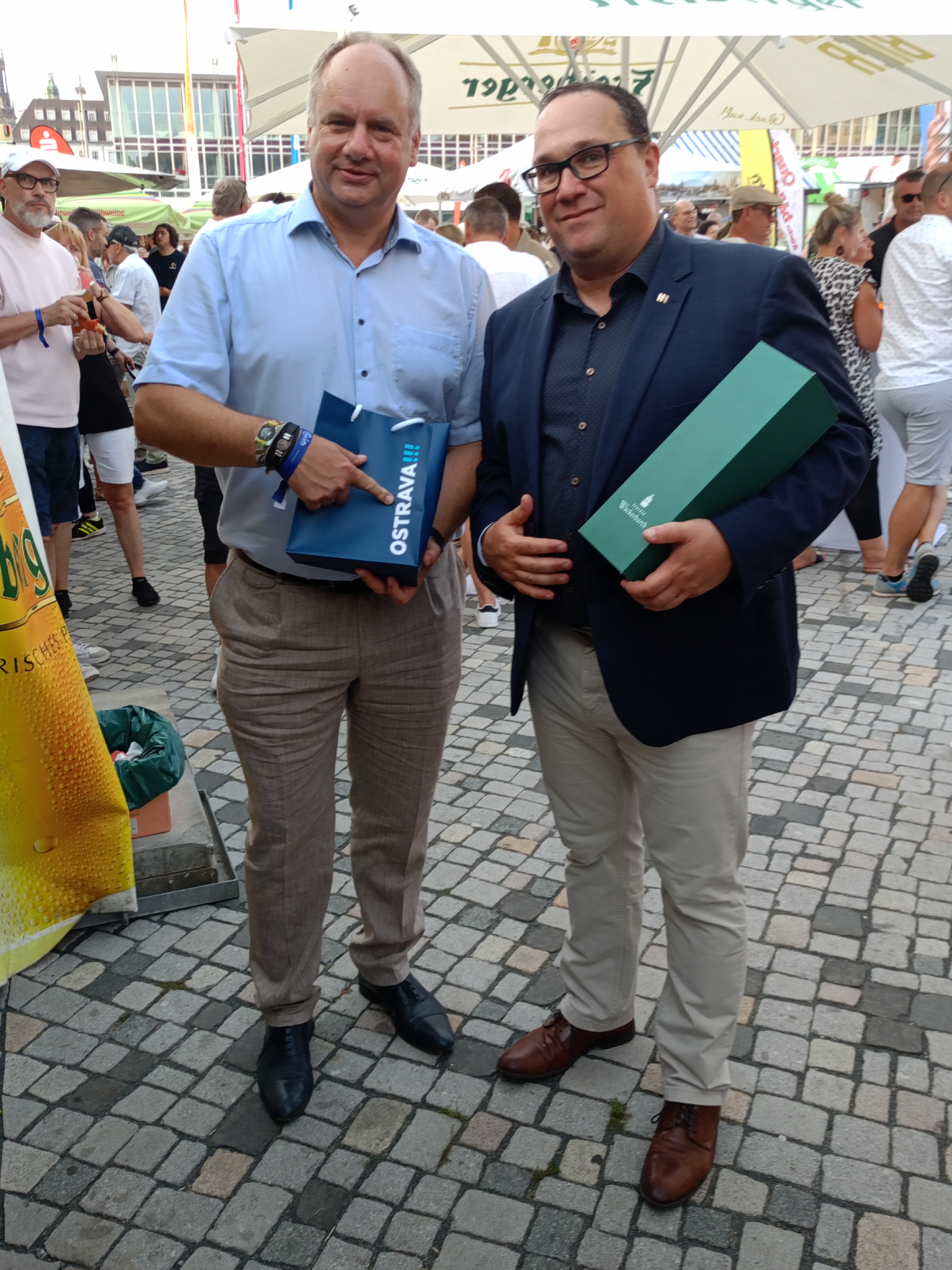 Drážďanský primátor Dirk Hilbert (vlevo) s ostravským protějškem Janem Dohnalem