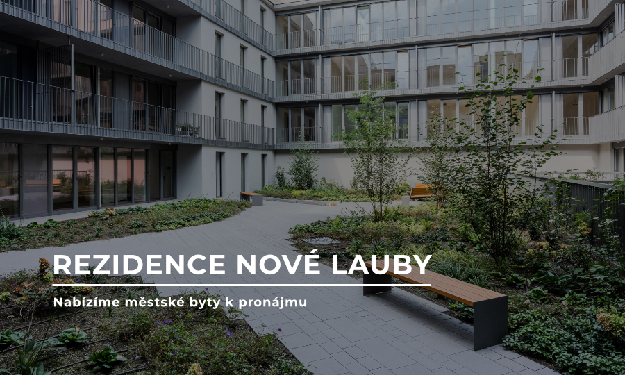 Obrázek s nápisem Rezidence Novel Lauby - nabízíme městské byty k pronájmu